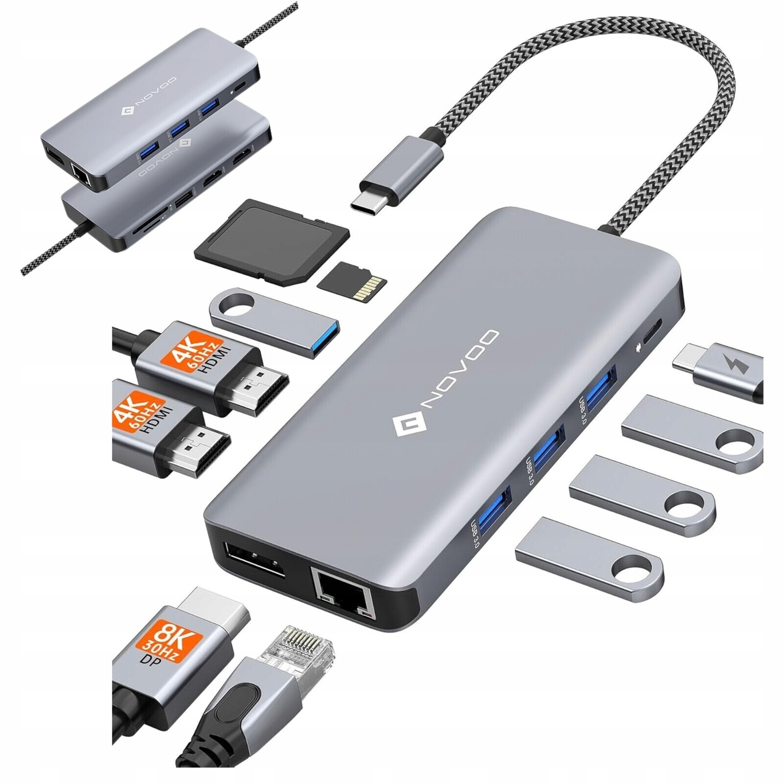 Dokovací stanice Usb-c 11v1 2xHDMI+DP 4K60Hz Pd 100W Lan Sd/tf 4xUSB