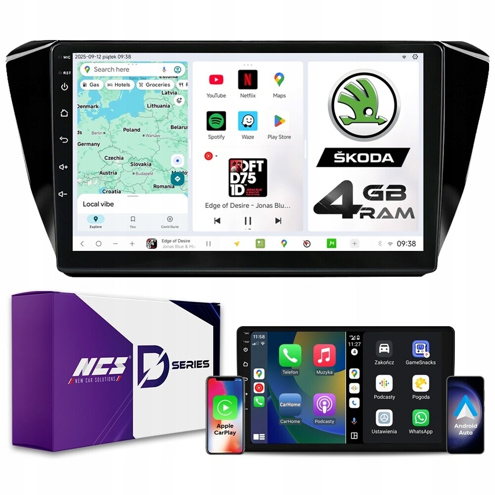 Rádio Navigace Ncs D10 Škoda Superb III 2015-2023 Android 4GB Lte 10″