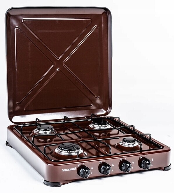 Plynový Vařič 4 Hořáky Volně Stojící Nastavitelný Turistický Hnědý