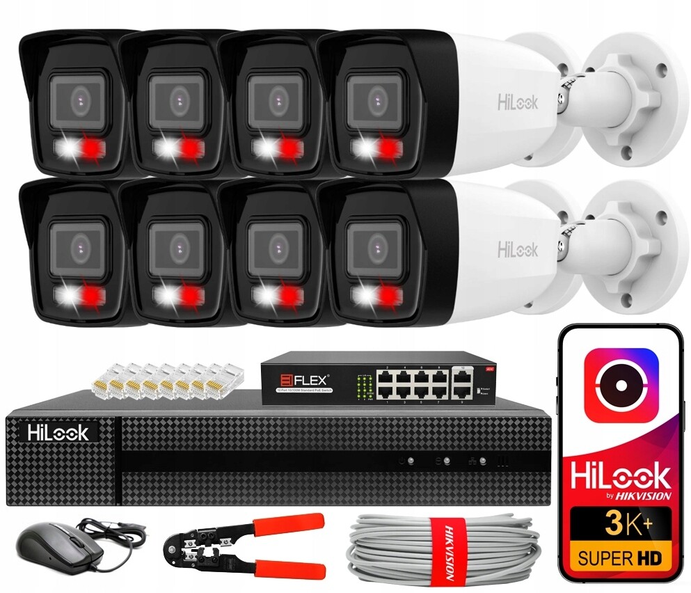 Sada monitorování 8 Ip kamer 6MPx pro venkovní PoE HiLook od společnosti Hikvision