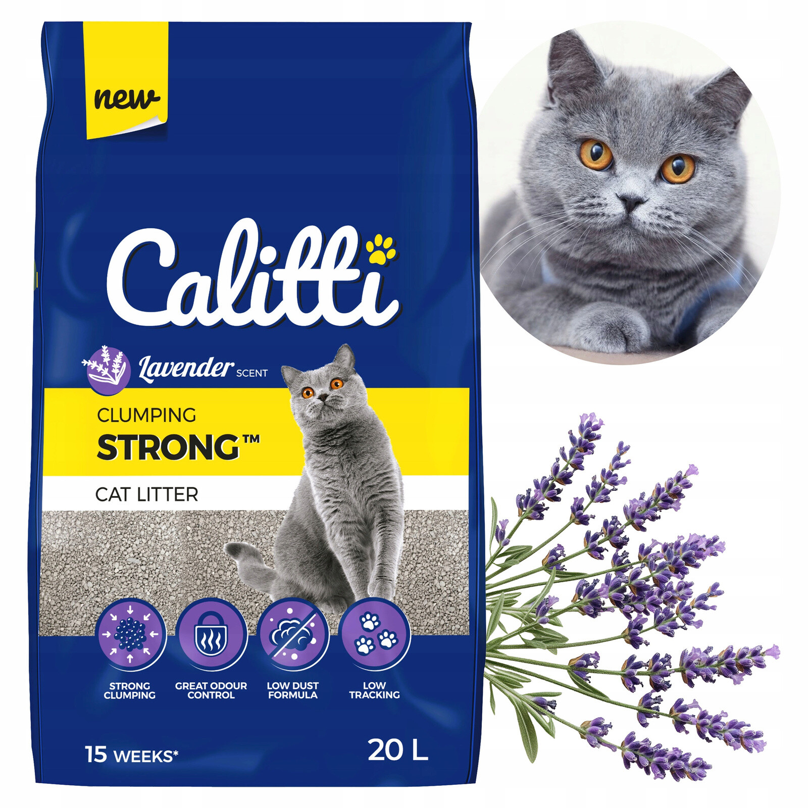 Calitti Strong Bentonitové stelivo Levandulové pro kočky 20 L