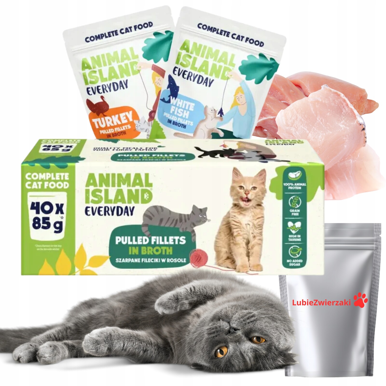 Krmivo pro kočky mokrý kapsička krůta ryba Animal Island 40x85 g