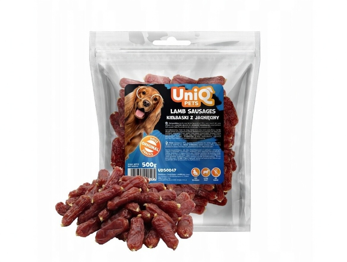 UniQ Pets Měkké jehněčí klobásky 500 g Psí Pamlsek