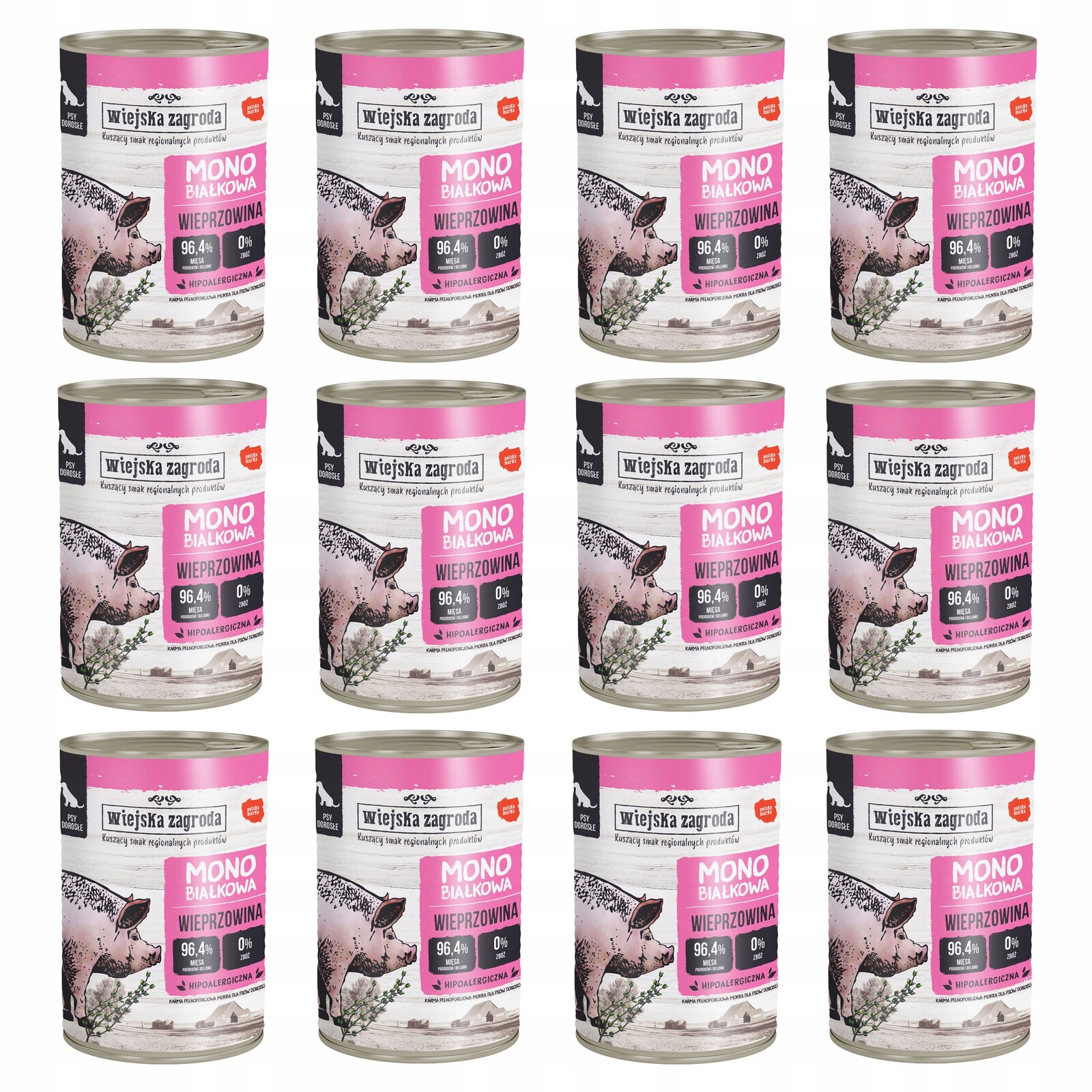 Wiejska Zagroda Krmivo pro psa Mono vepřové 12x400 g