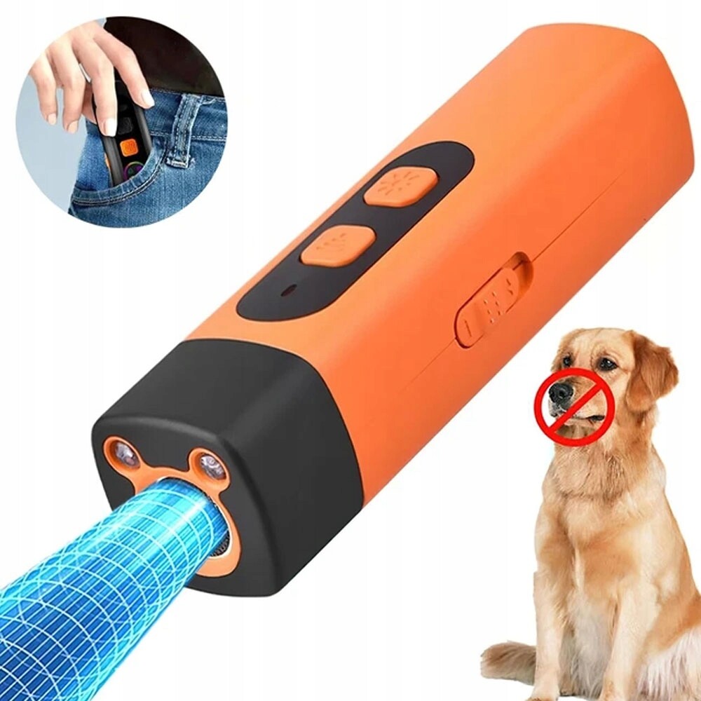 Ultrazvukový odpuzovač psů 25-30 kHz s Led svítilnou, oranžový