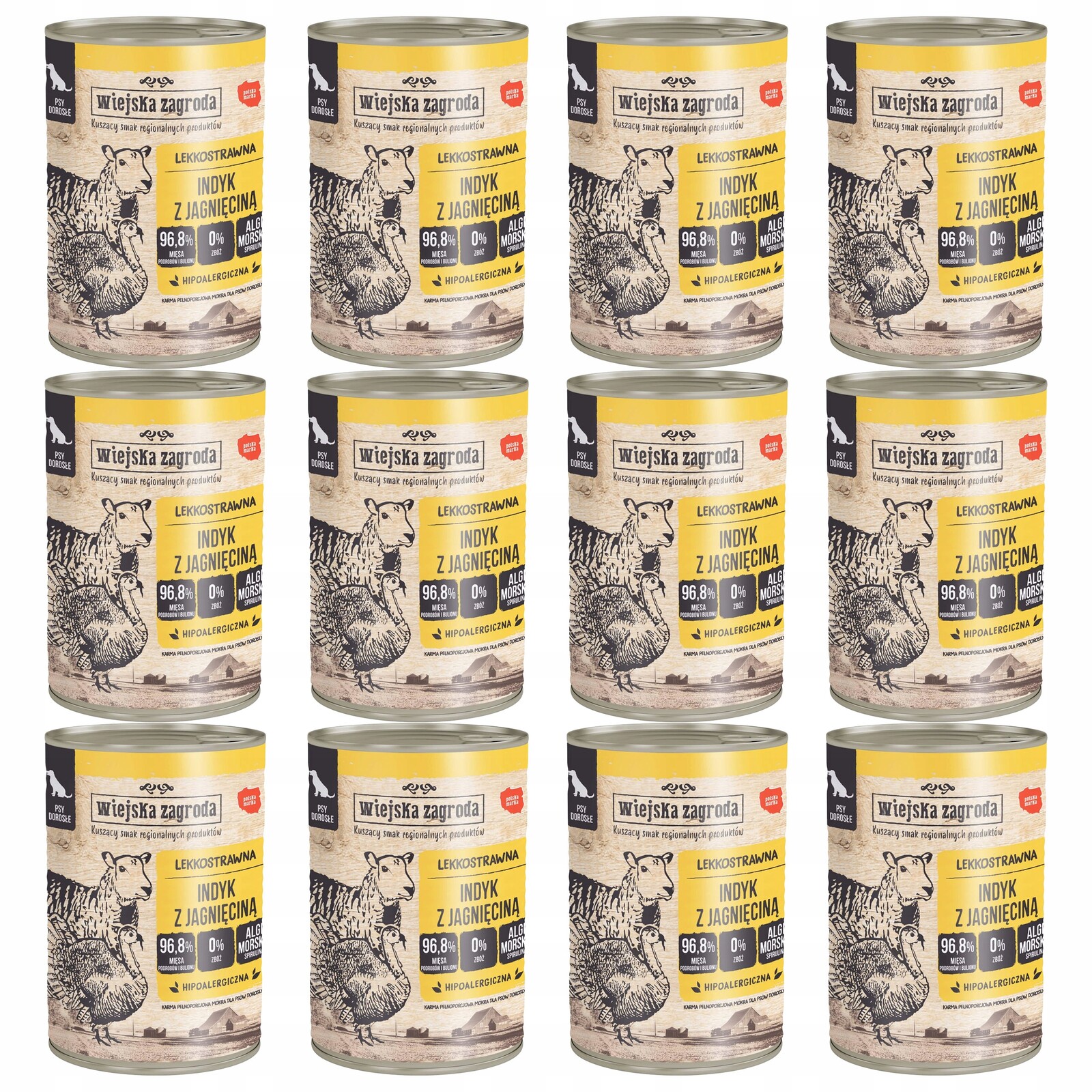 Wiejska Zagroda Krůta Jehněčí krmivo pro psy mokré 12 x 400 g bez obilovin