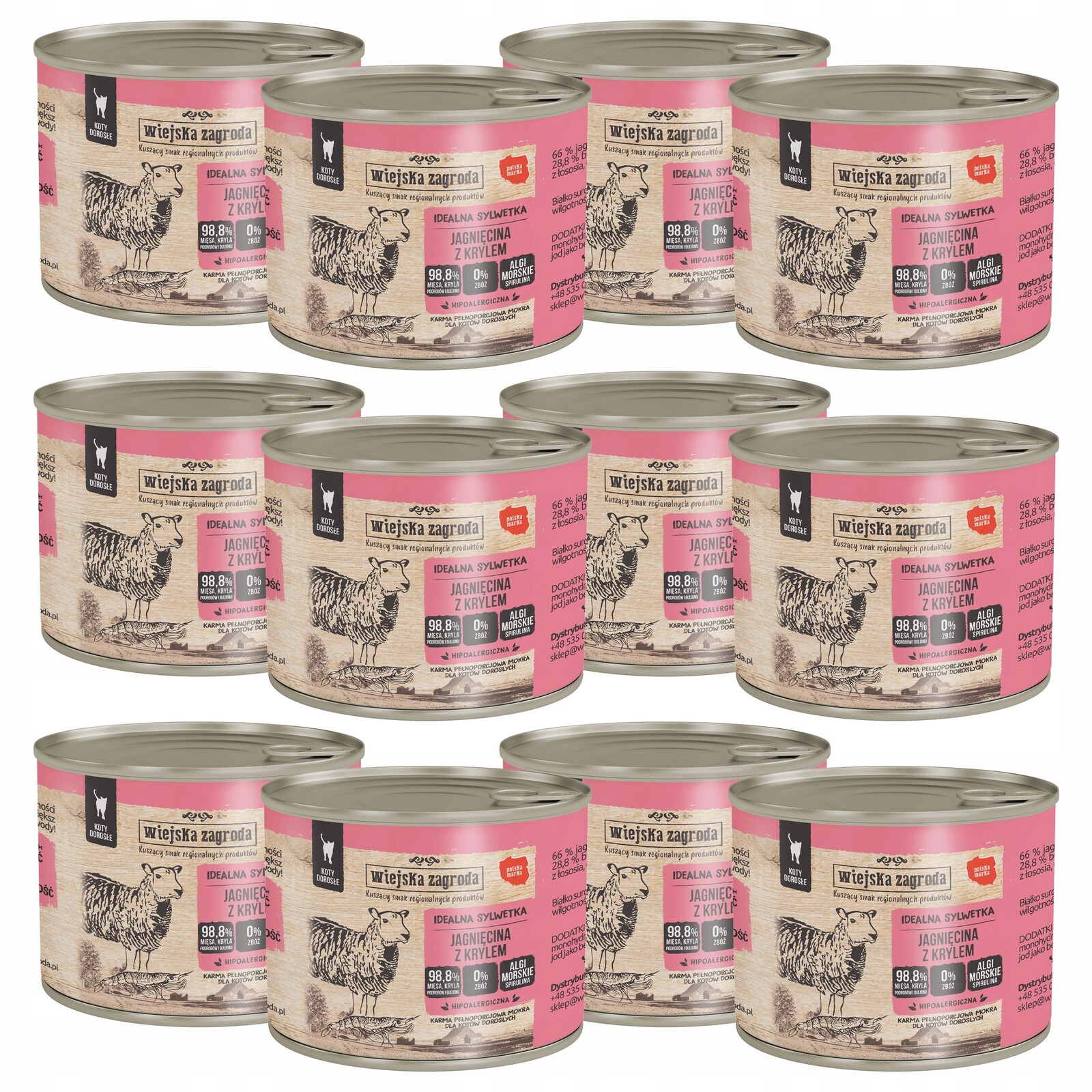 Wiejska Zagroda Krmivo mokré pro kočky Jehněčí Kryl 12 x 200 g