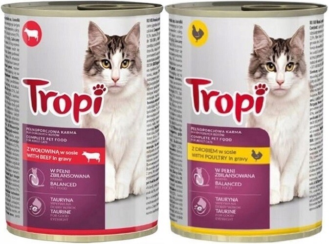 Mokré krmivo pro kočky konzerva Tropi mix chutí v omáčce taurin 415 g 20 kusů