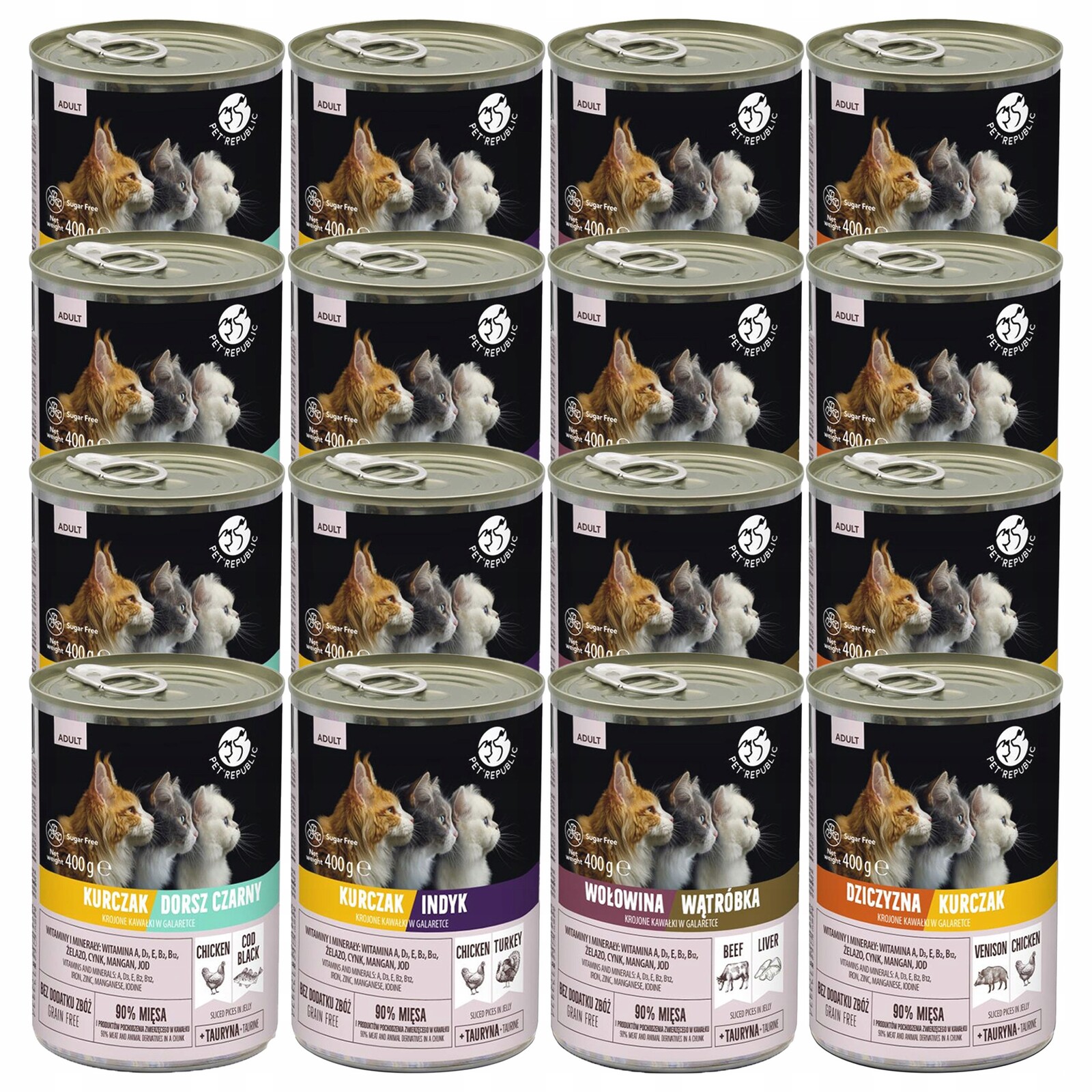 Pet Republic Krmivo mokré kousky v želé pro kočky mix chutí 16 x 400 g