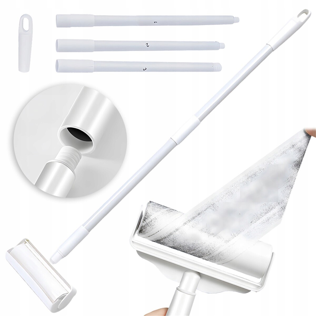 124 cm nastavitelný váleček se spirálovým odtrháváním pro kočičí srst, bílý