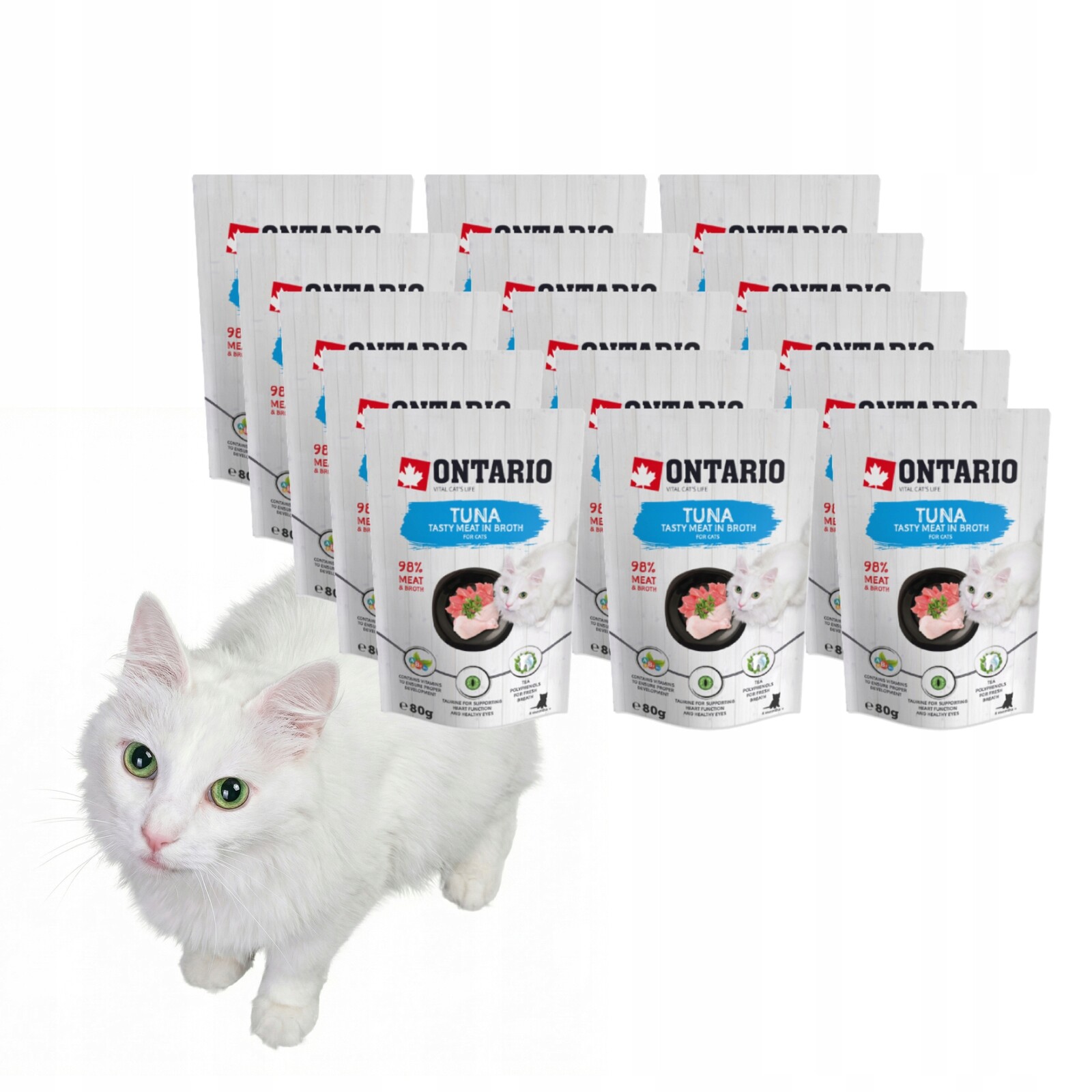 Ontario Mokré krmivo pro kočky, kapsička 15 ks x 80 g Tuňák ve vývaru