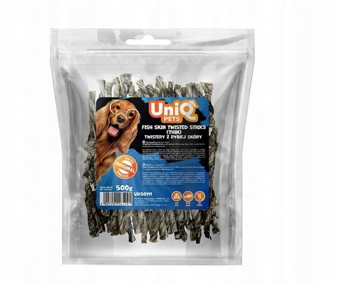 UniQ Pets Twistery z rybí kůže 500 g Přírodní Pamlsek Krásná Srst