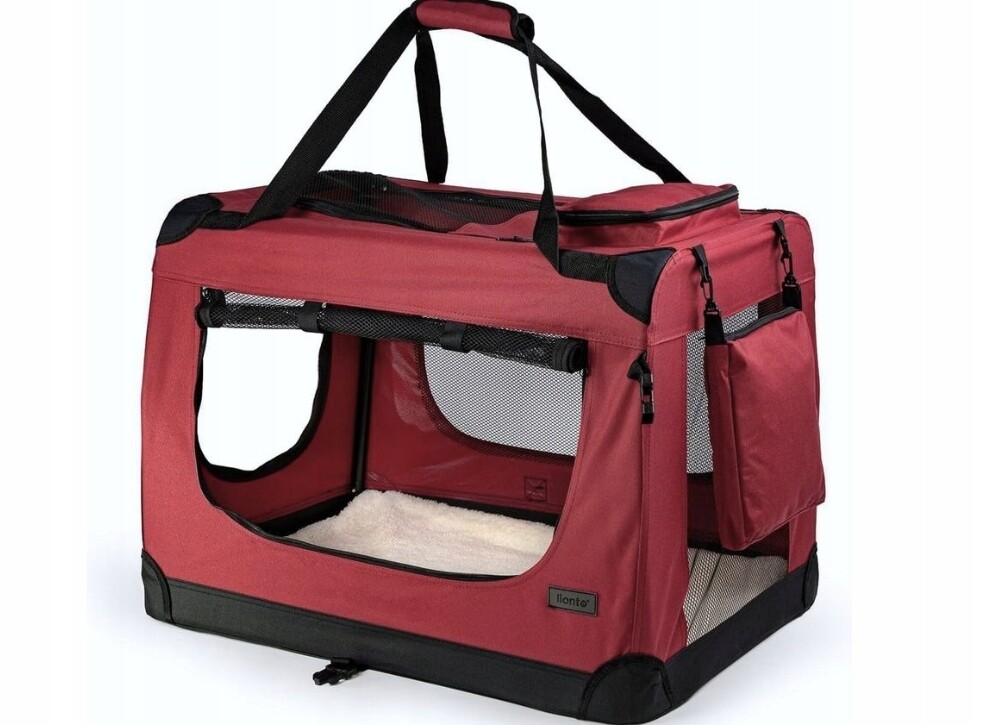 Přepravka pro psa Lionto 70x50x50 cm bordový pes zvířata přepravka