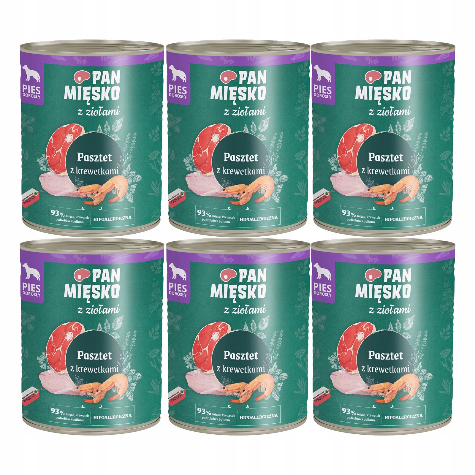 Pan Mięsko s bylinkami krmivo pro psy Paštika Krevety 6 x 800 g