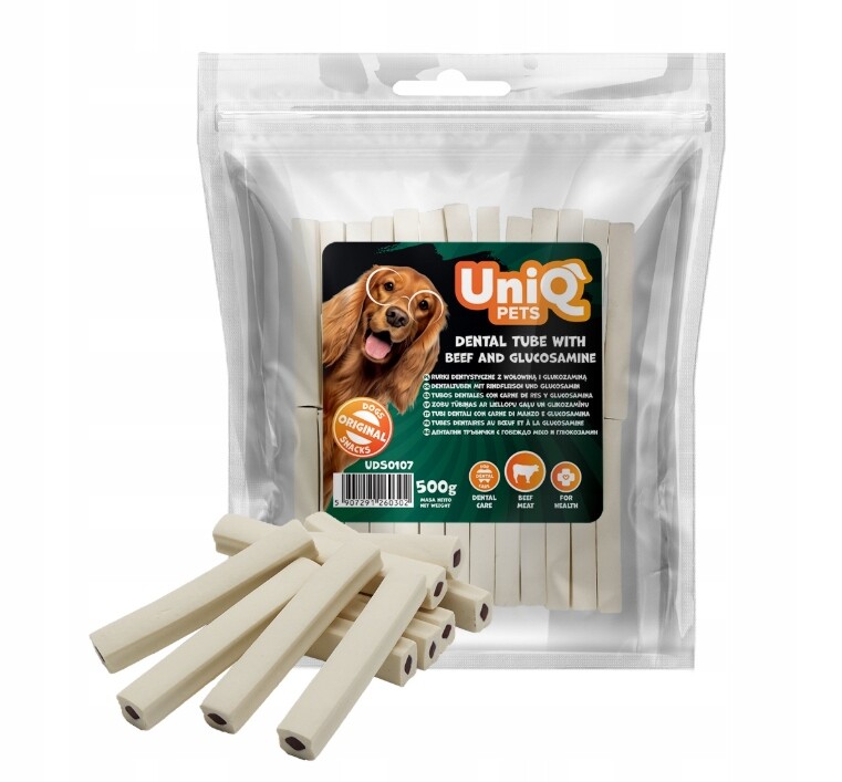 UniQ Pets Zubní trubičky s hovězím masem 500 g Pamlsek Na Svěží Dech