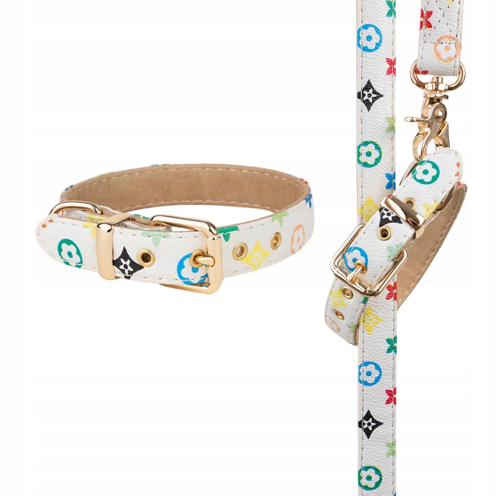 Stylový kožený obojek pro psa LV Puppy Bílý XL