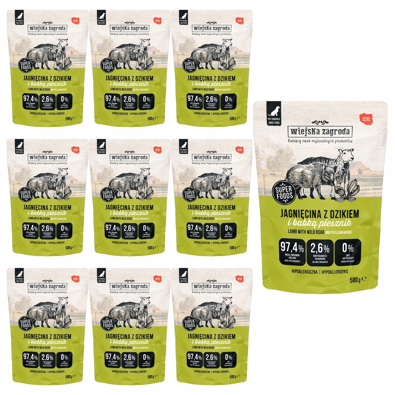 Wiejska Zagroda krmivo pro psa Jehněčí s divočákem 10 x 500 g