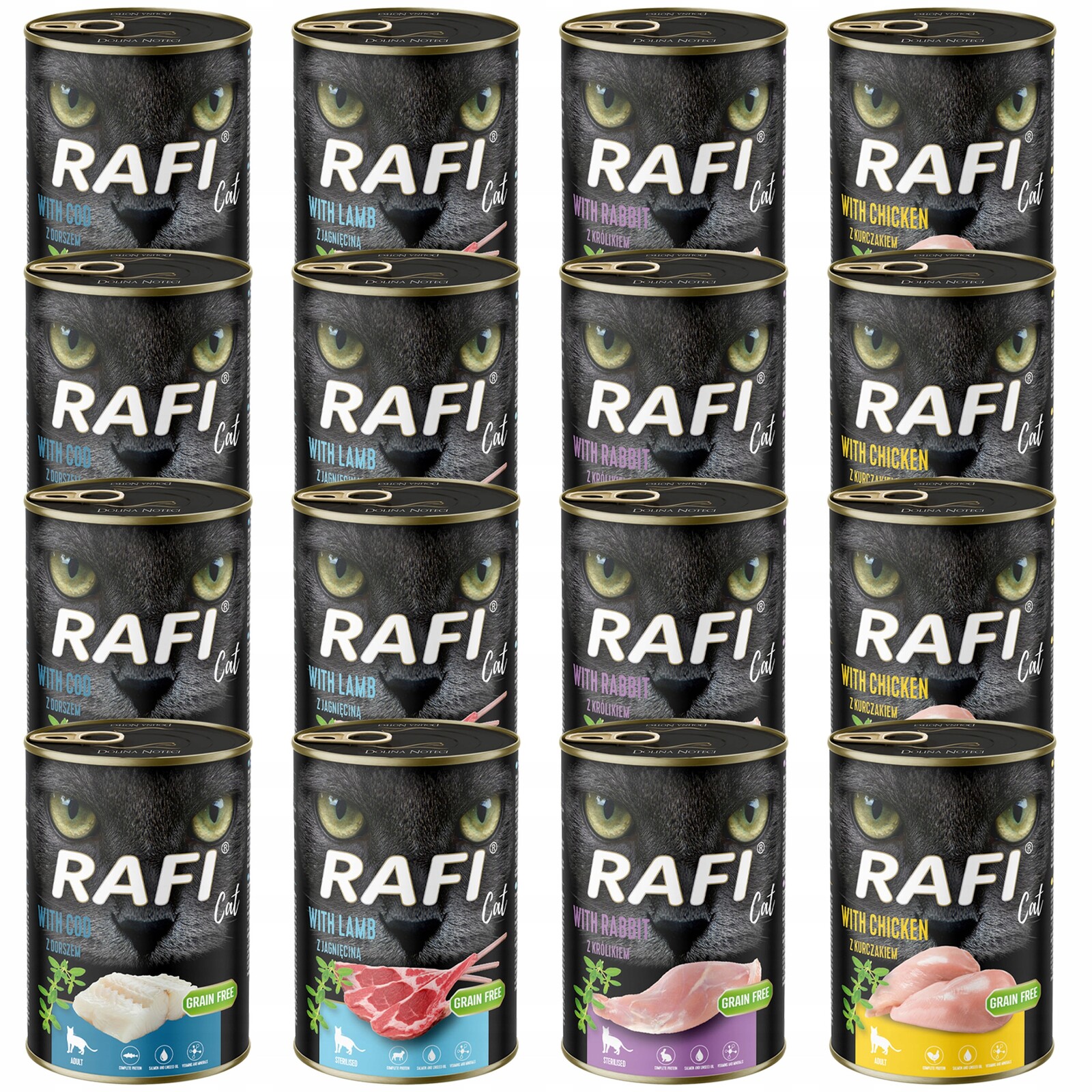 Rafi Cat Dolina Noteci Krmivo mokré pro kočky mix chutí 16 x 400 g bez obilovin