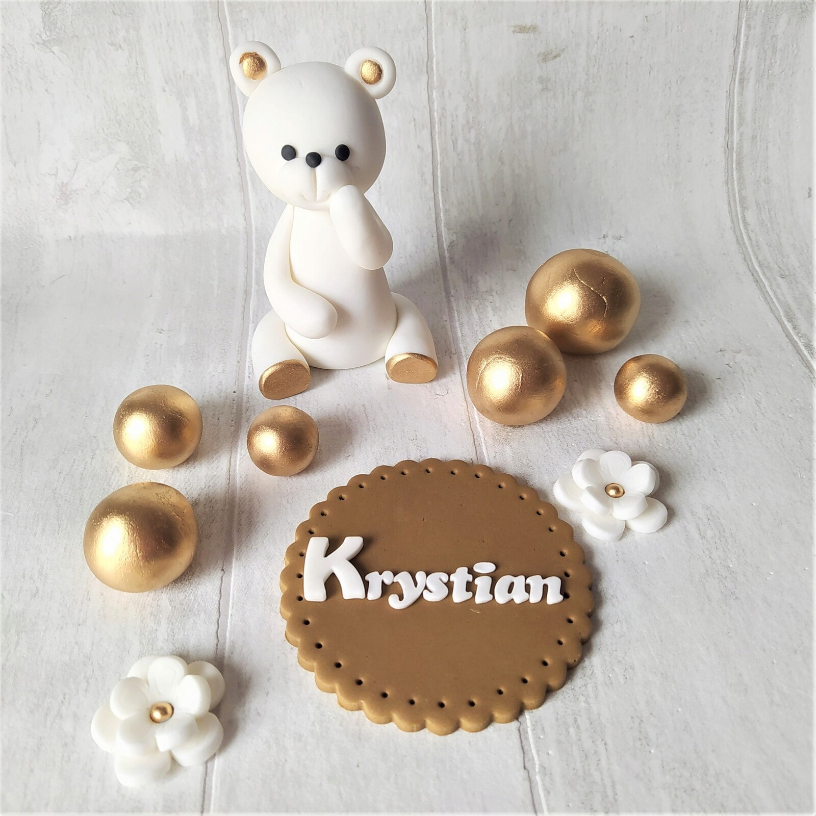 Medvídek medvídek zlaté koule květiny etiketa Sada dekorací z cukrové hmoty