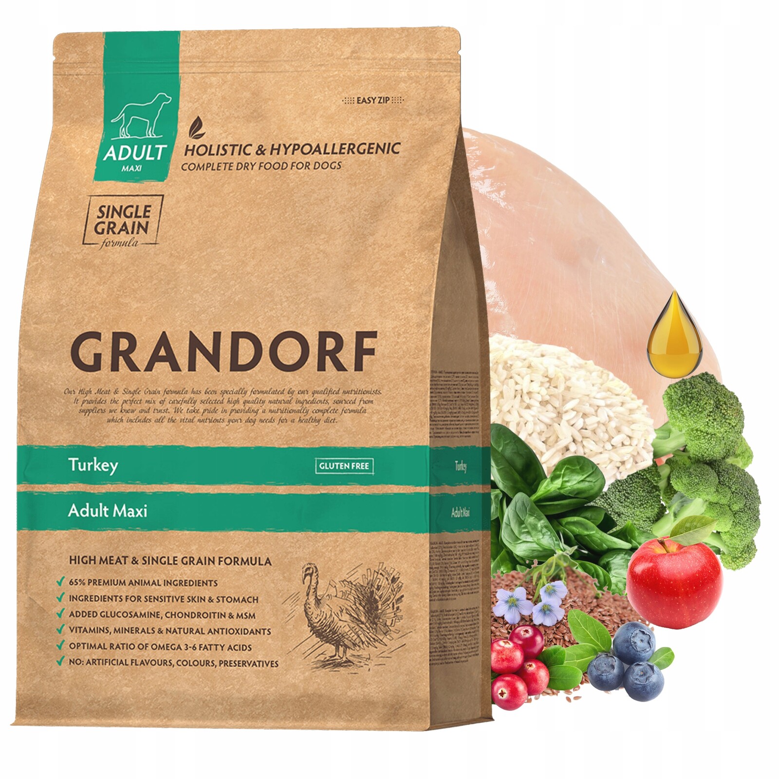 Grandorf Dog Maxi Adult krmivo pro psy Krůta 3 kg