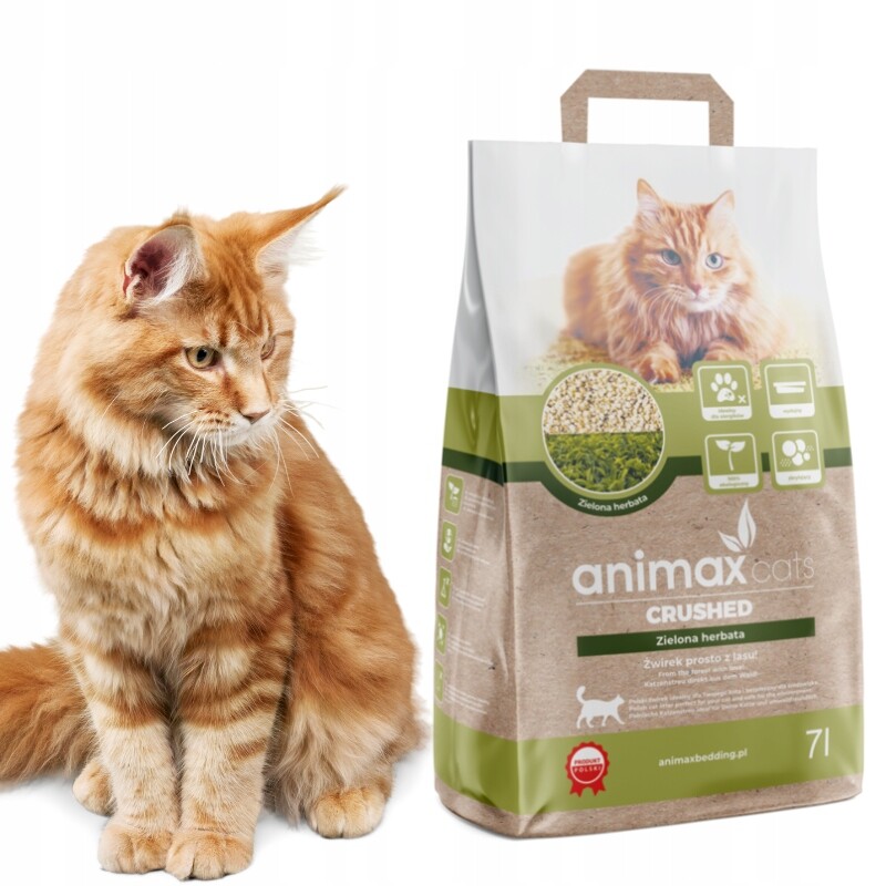 Stelivo pro kočky dřevěné shlukovací Animax Cats zelený čaj 2x7L