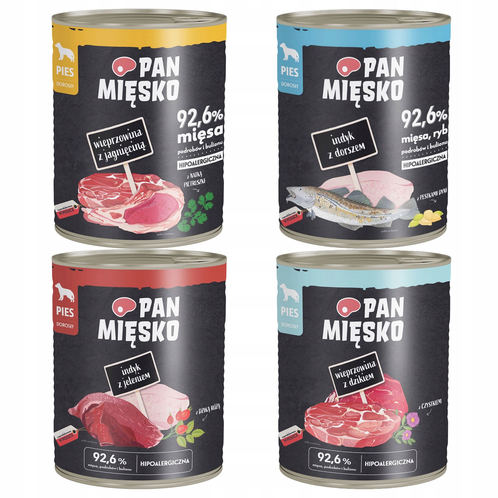 Pan Mięsko Krmivo mokré pro psa Mix Chutí 4 x 800 g zdravé krmivo bez obilovin