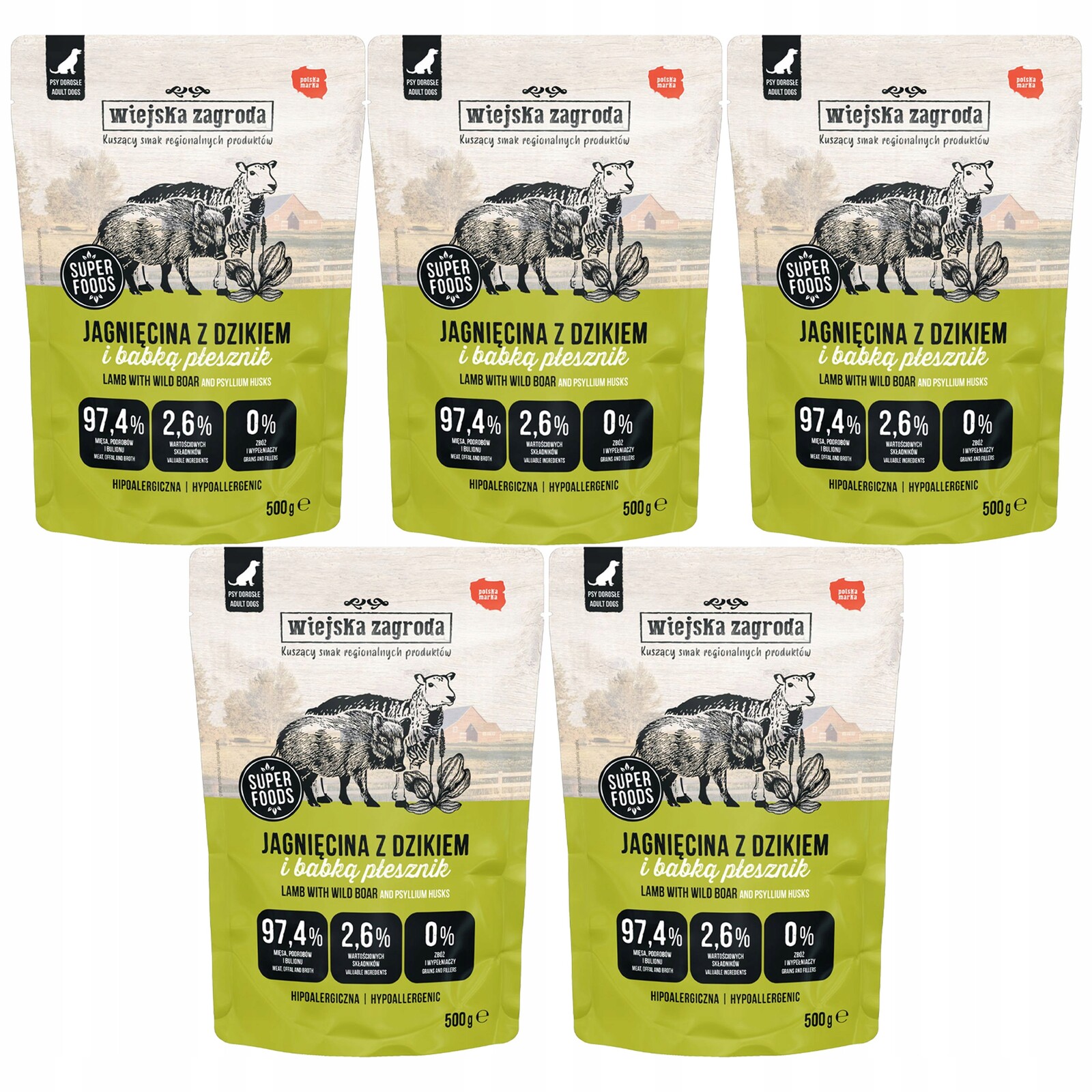 Wiejska Zagroda krmivo pro psa Jehněčí s divočákem 5 x 500 g