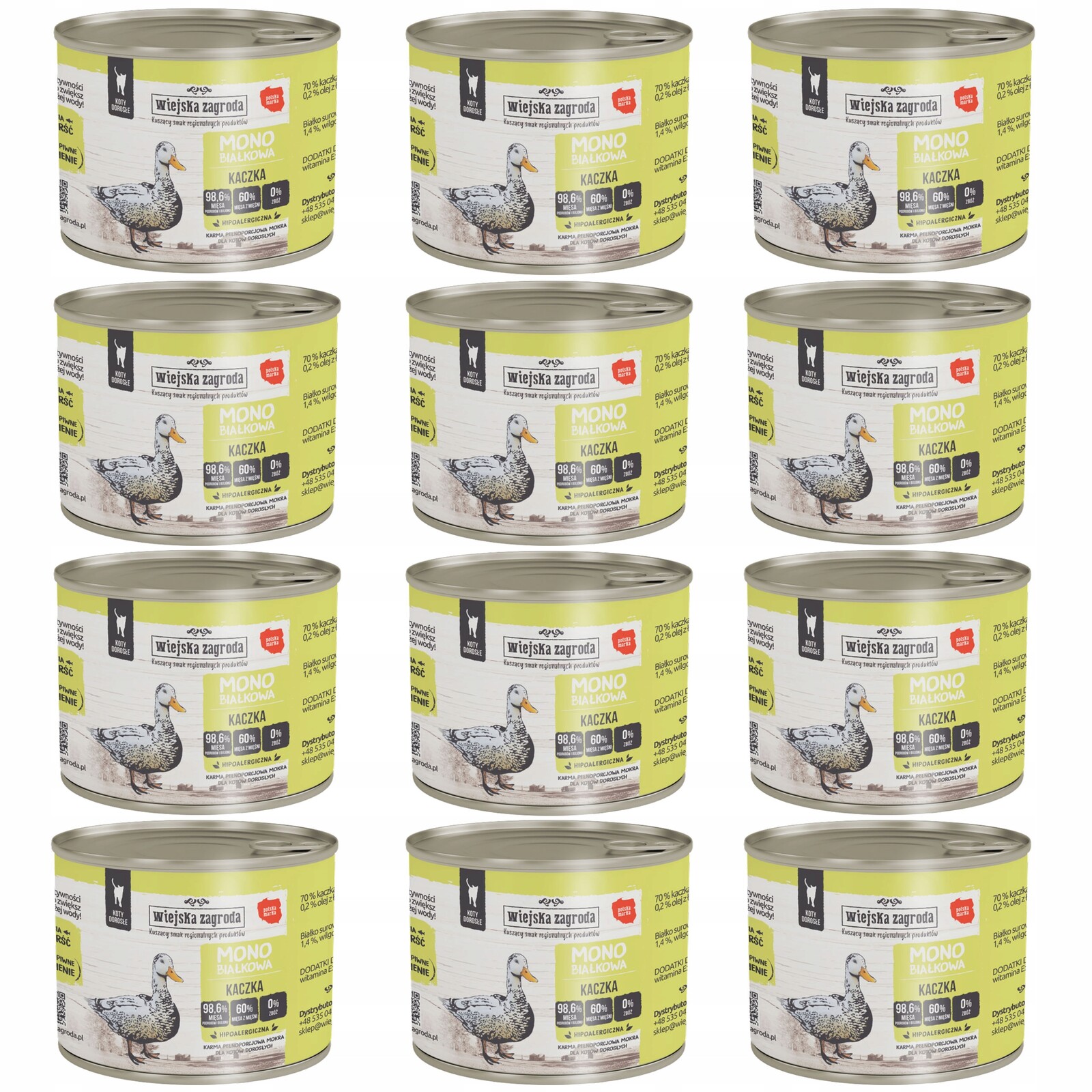 Wiejska Zagroda Mono Krmivo pro kočky Kachna 12 x 200 g