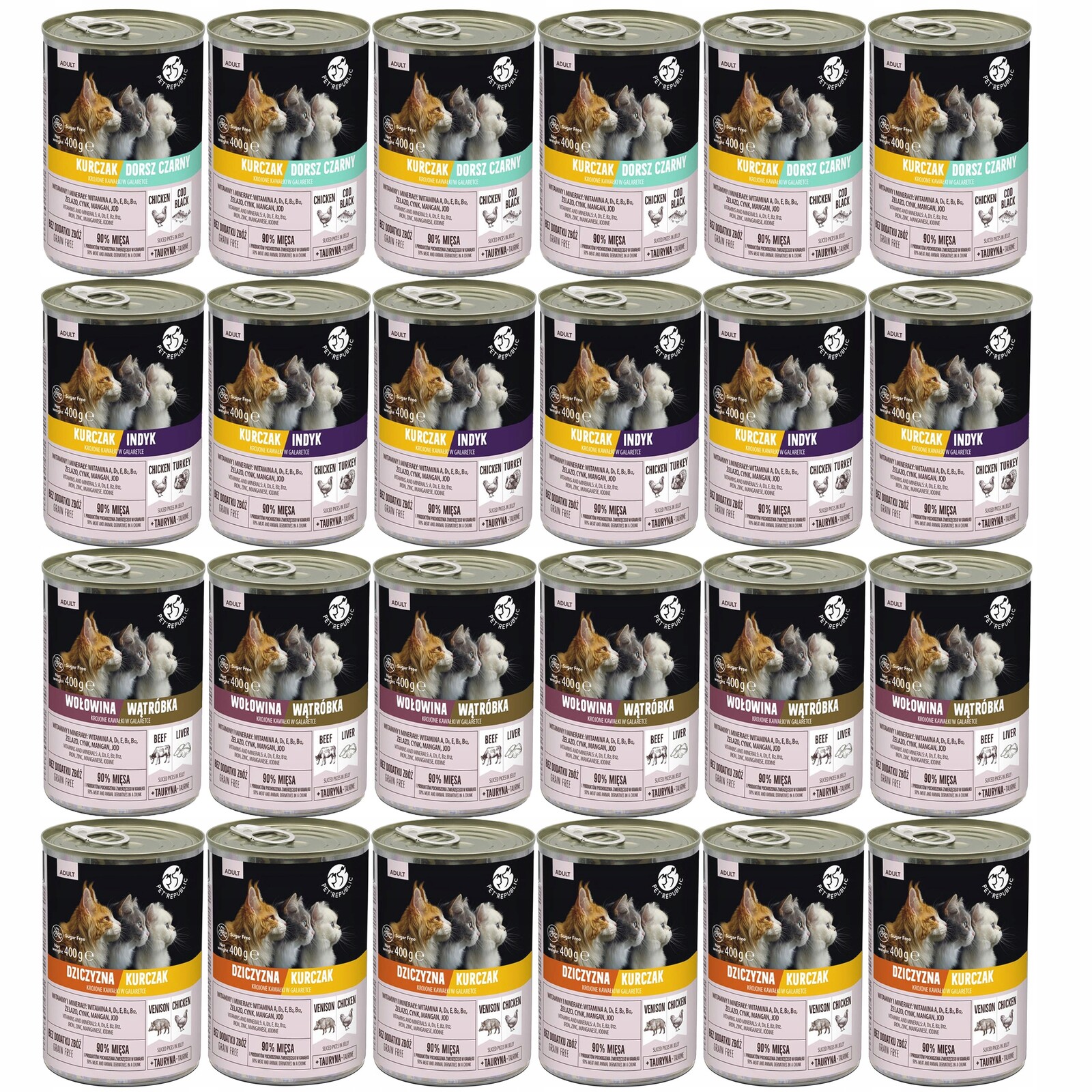 Pet Republic Krmivo mokré kousky v želé pro kočky mix chutí 24 x 400 g