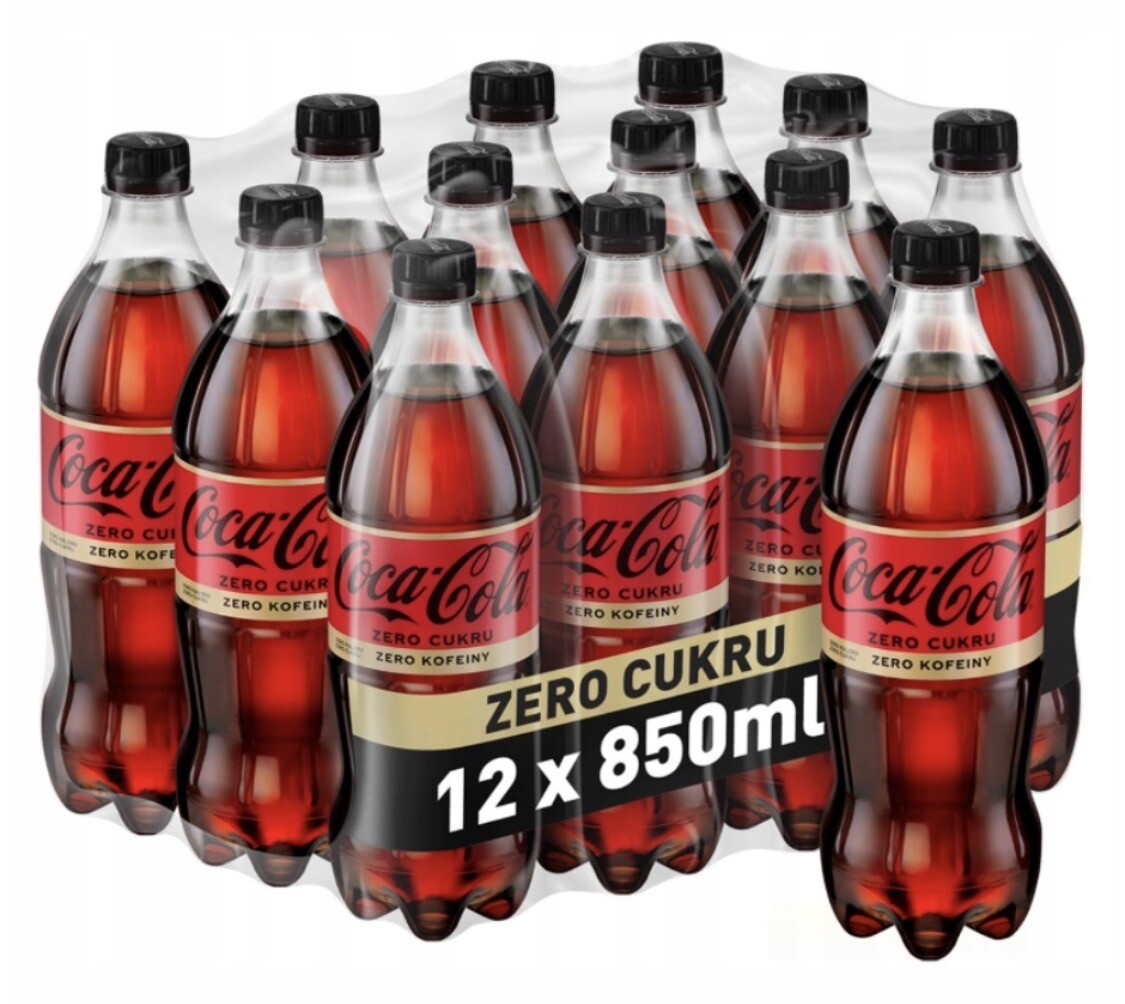 12 x Coca-Cola Nulová láhev cukru bez kofeinu 850 ml Sycený Nápoj Set