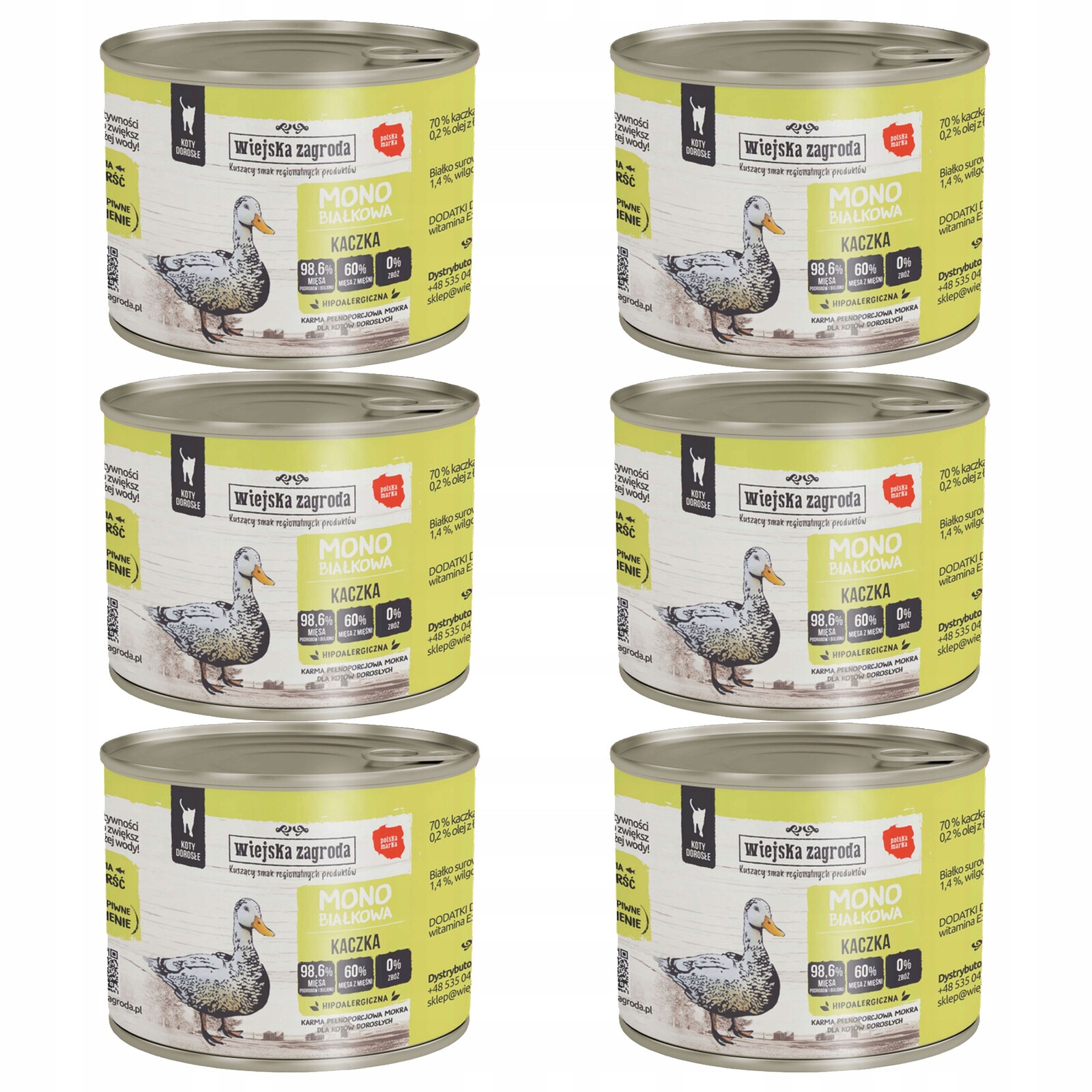 Wiejska Zagroda Mono Krmivo mokré pro kočky Kachna 6 x 200 g bez obilovin