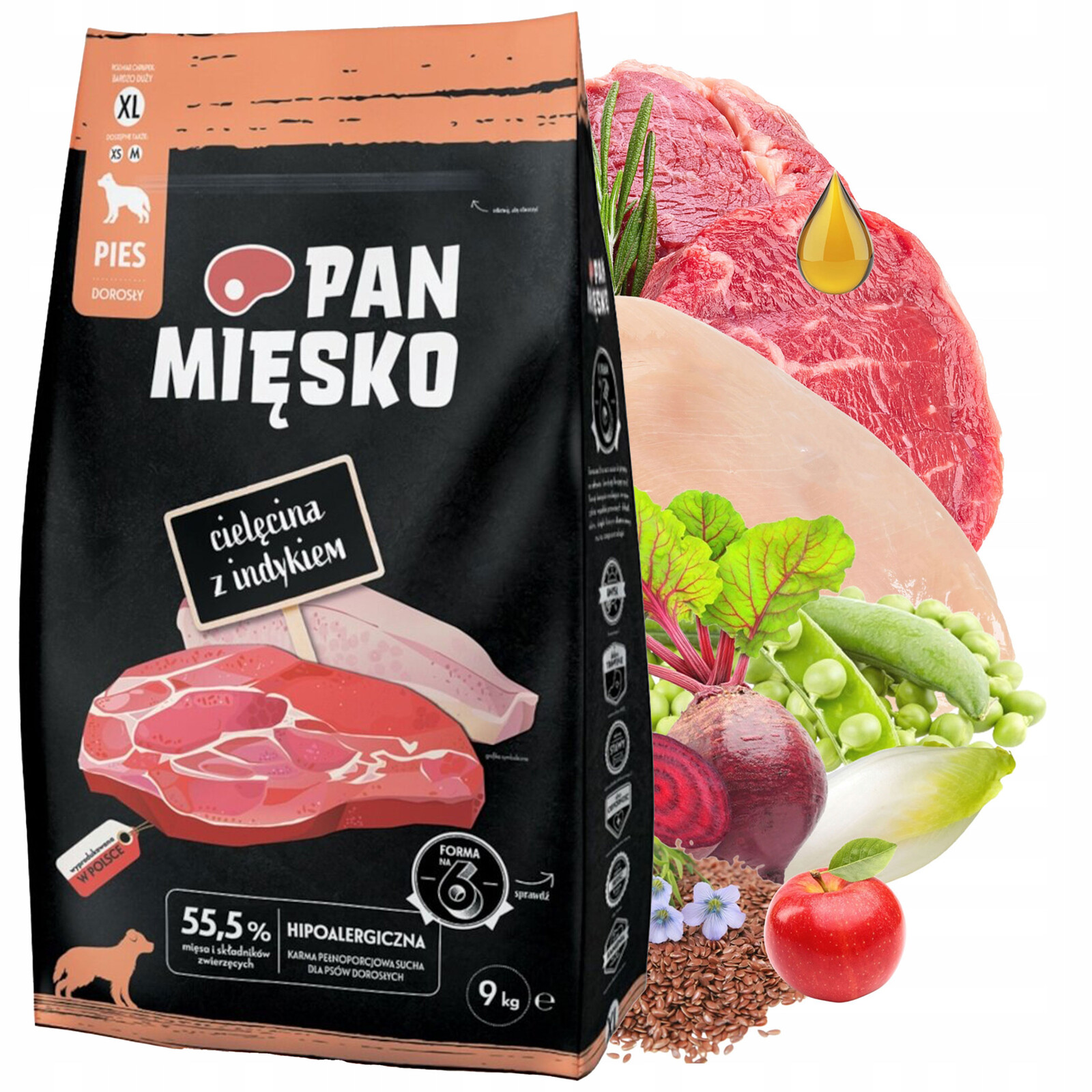 Pan Mięsko Krmivo Telecí maso Krůta Křupky XL 9 kg hypoalergenní