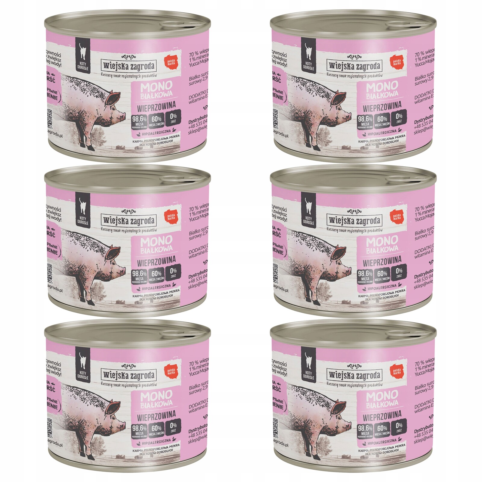 Wiejska Zagroda Mono Krmivo mokré pro kočky 6 x 200 g Vepřové maso