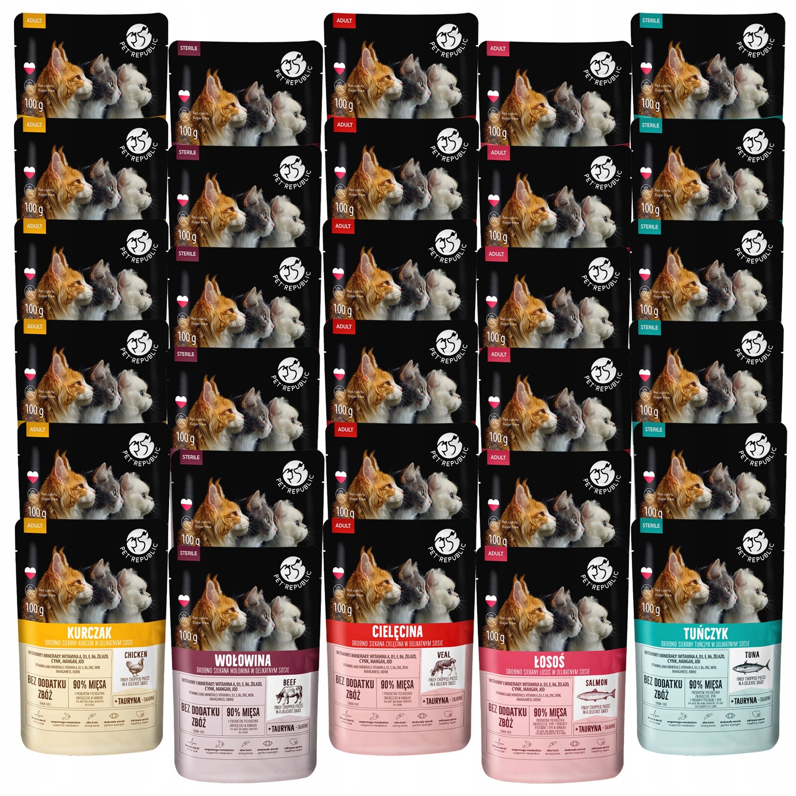 Pet Republic Filetky krmivo mokré pro kočky mix chutí 30 x 100 g