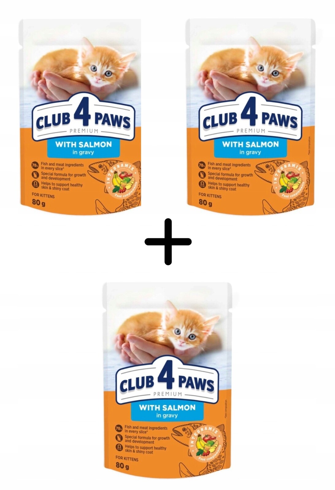 Vlhké krmivo pro koťata 72 x 80 g s lososem v omáčce Club 4 Paws