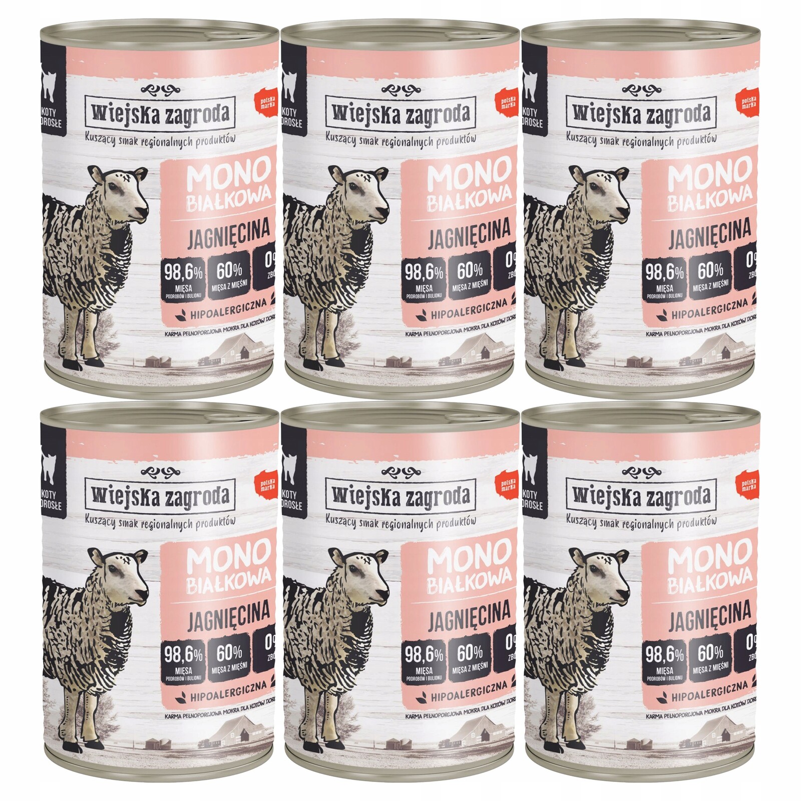 Wiejska Zagroda Mono Krmivo mokré pro kočky 6 x 400 g Jehněčí maso