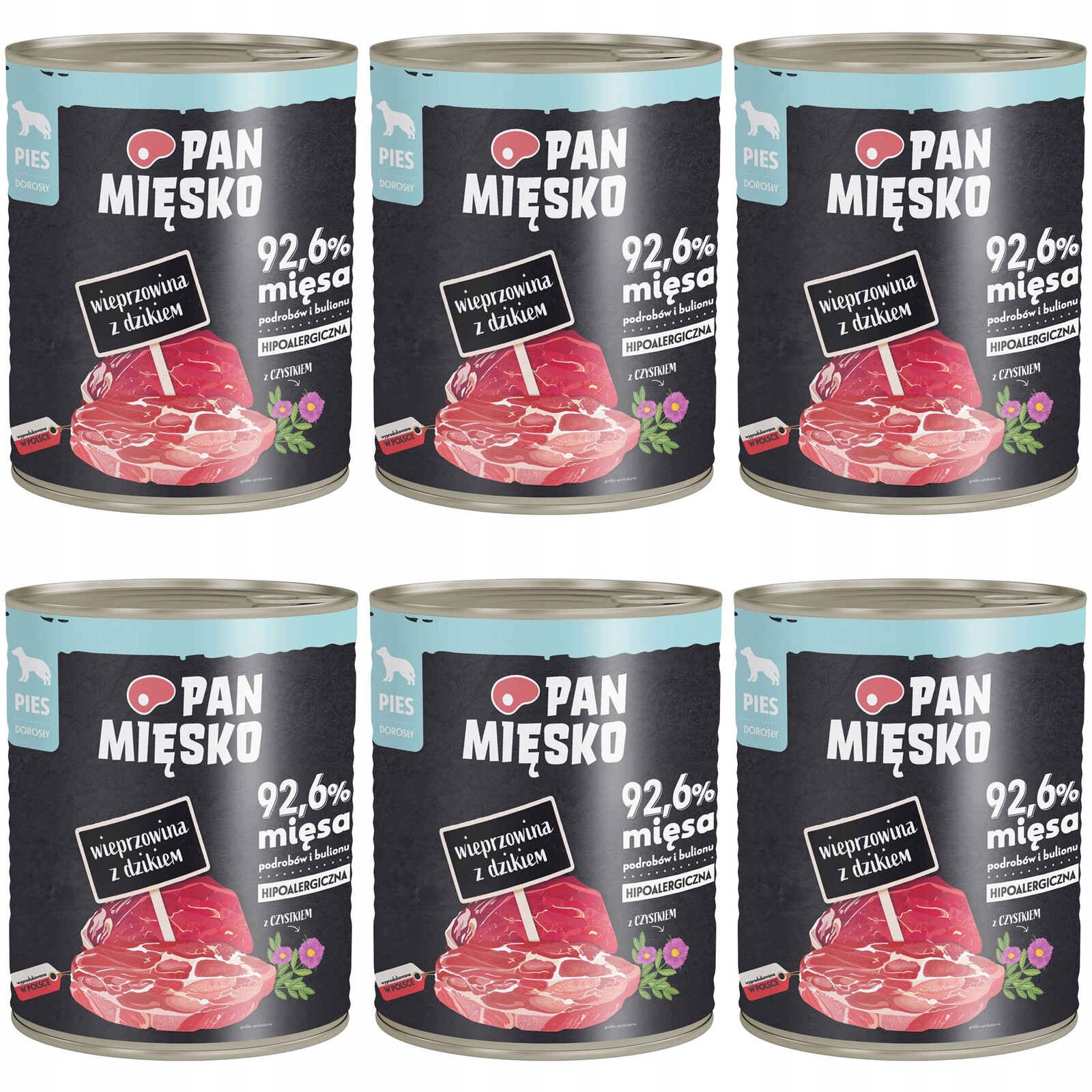 Pan Mięsko Krmivo pro mokré psy Vepřové divoké maso 6x800 g