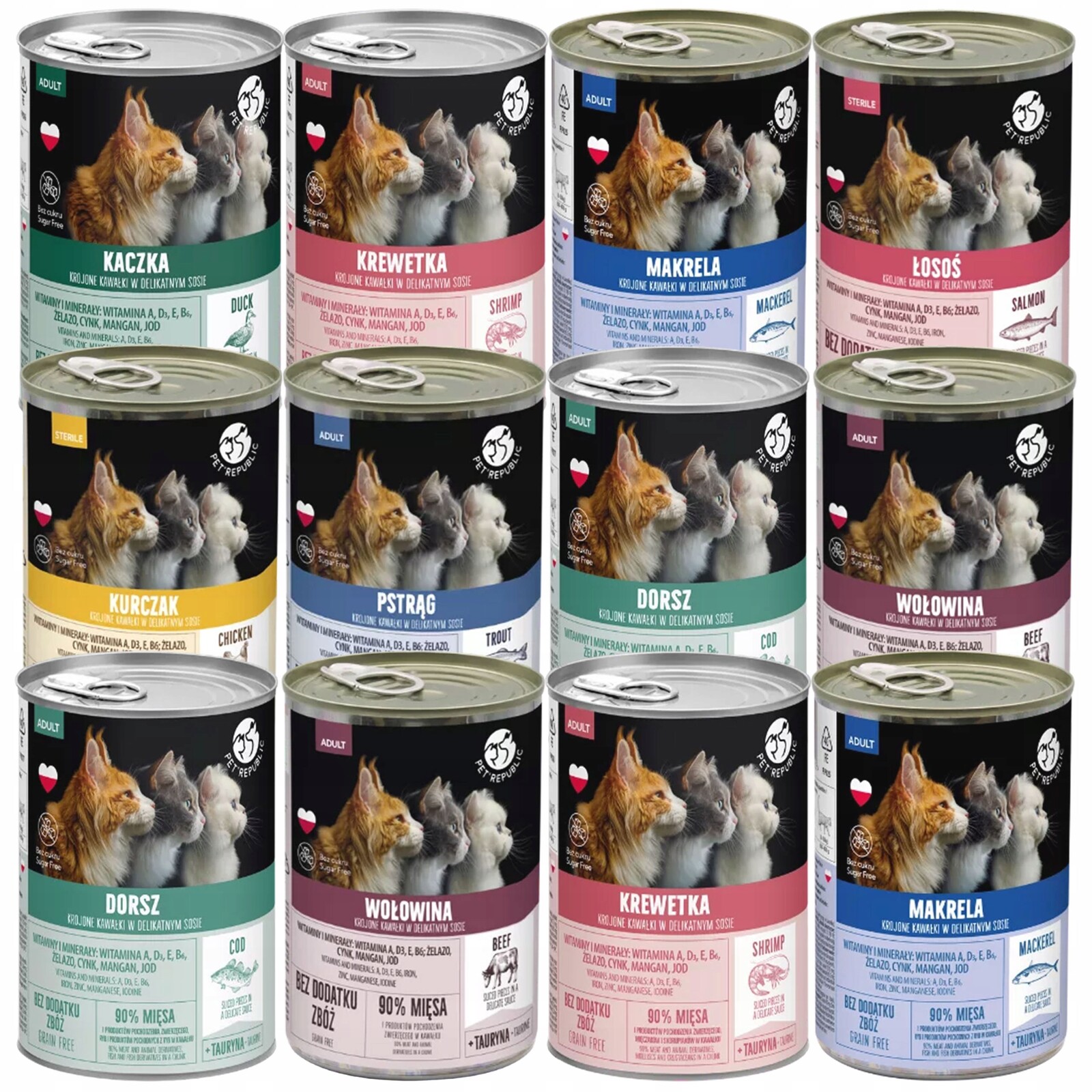 Pet Republic krmivo pro kočky pro kočky mix chutí 12 x 400 g