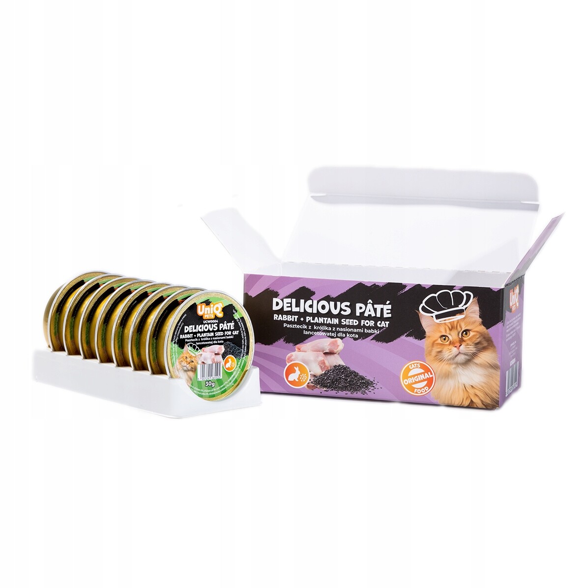 UniQ Pets Delicious Paštika s králíkem 8x30 g Mokré Krmivo Pro Kočky