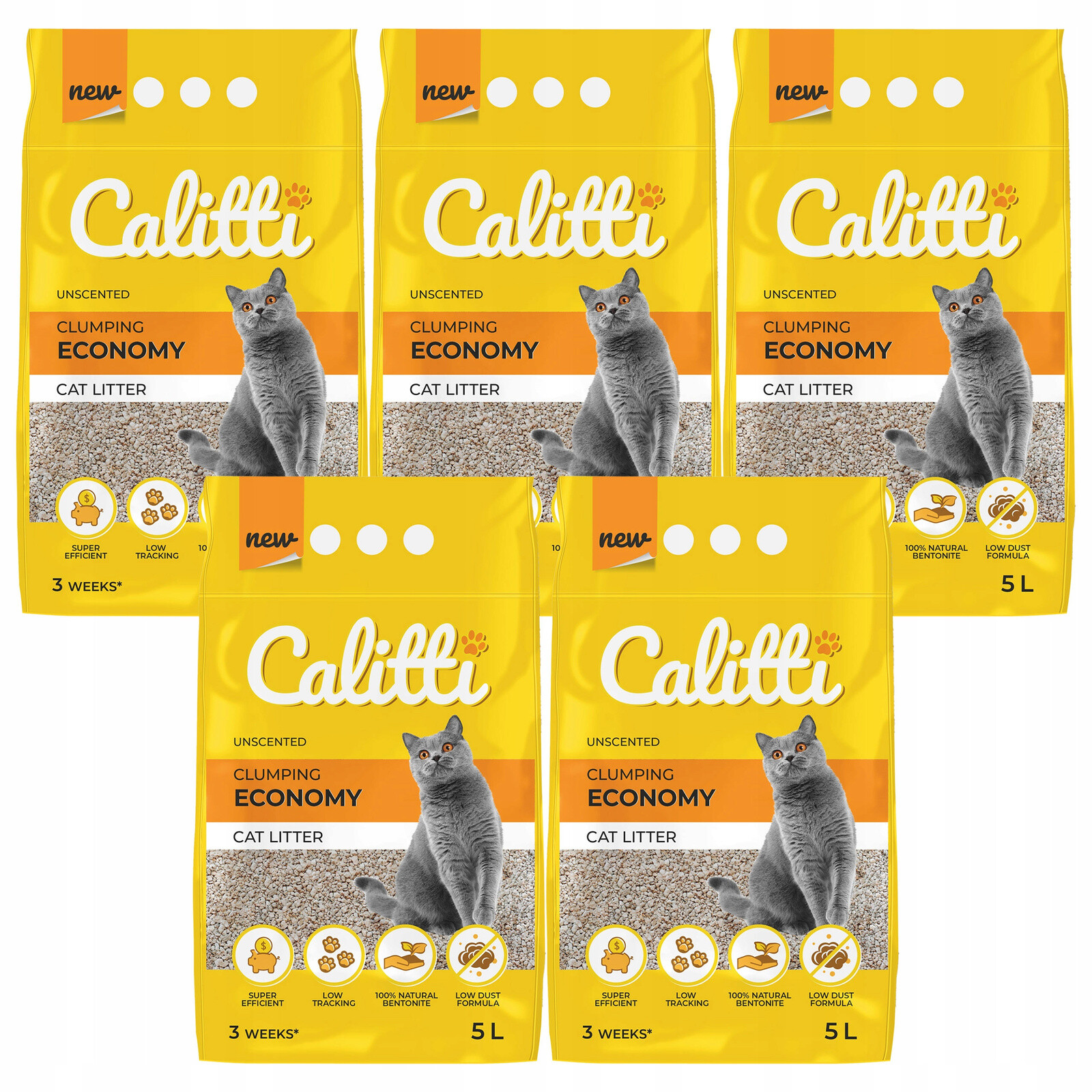 Calitti Economy Bentonitové stelivo pro kočky 5 x 5 L