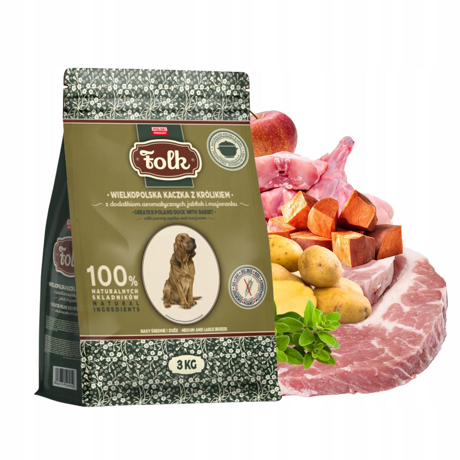 Folk Krmivo pro psy středních velkých plemen Velkopolská kachna králík 3 kg