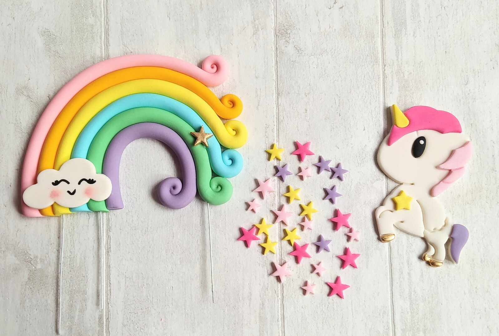 Duha Jednorožec poník 2D figurky z cukrové hmoty Sada dekorací