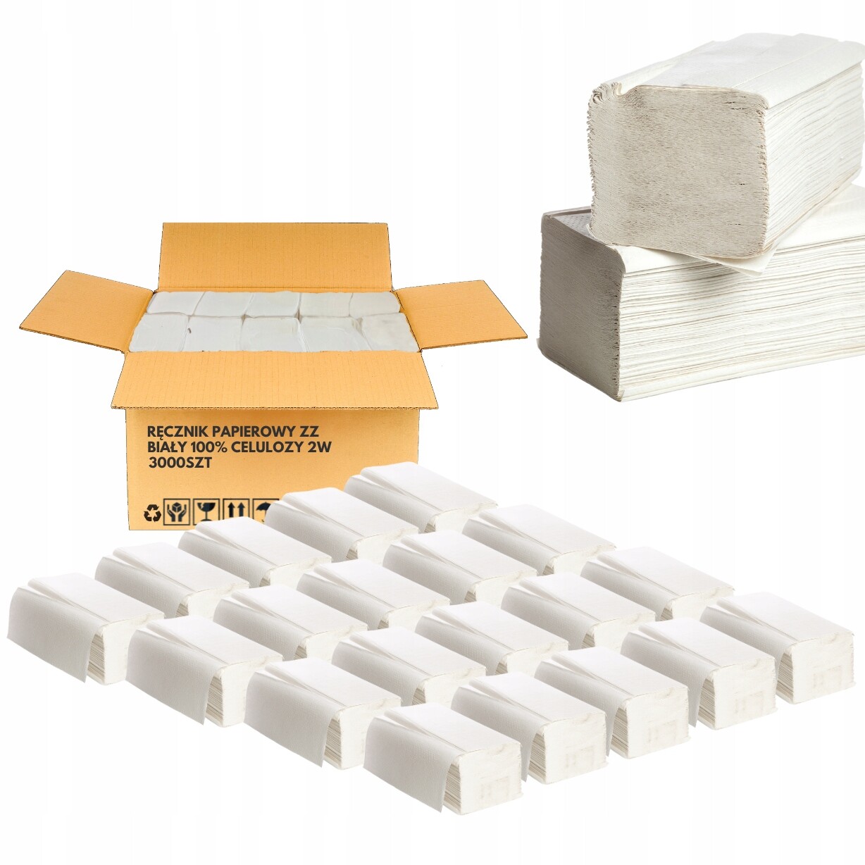 Papírové ručníky Zz bílé 100% Celulóza 3000ks 2W