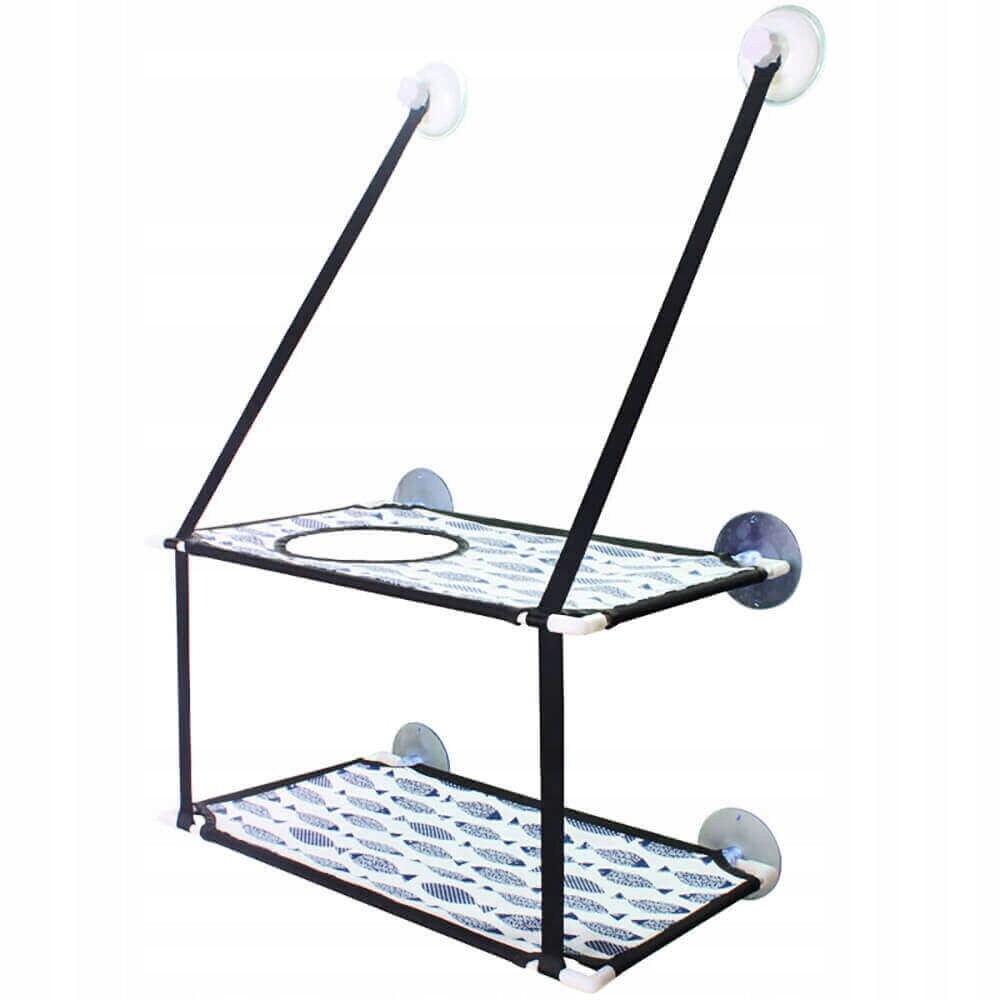 Dvoupatrová houpací síť pro kočky připevněná k oknu Emar Modrá