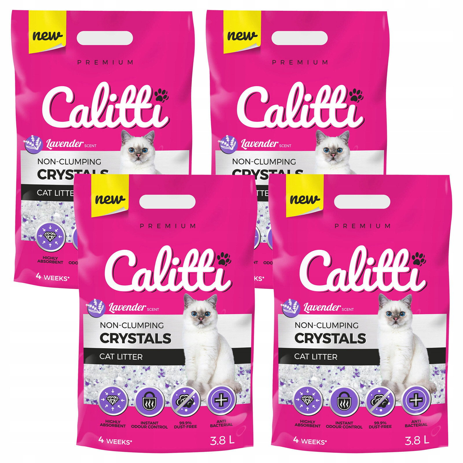 Calitti Crystals Silikonové Stelivo do kočičí toalety pro kočky Levandule 4 x 3,8 l