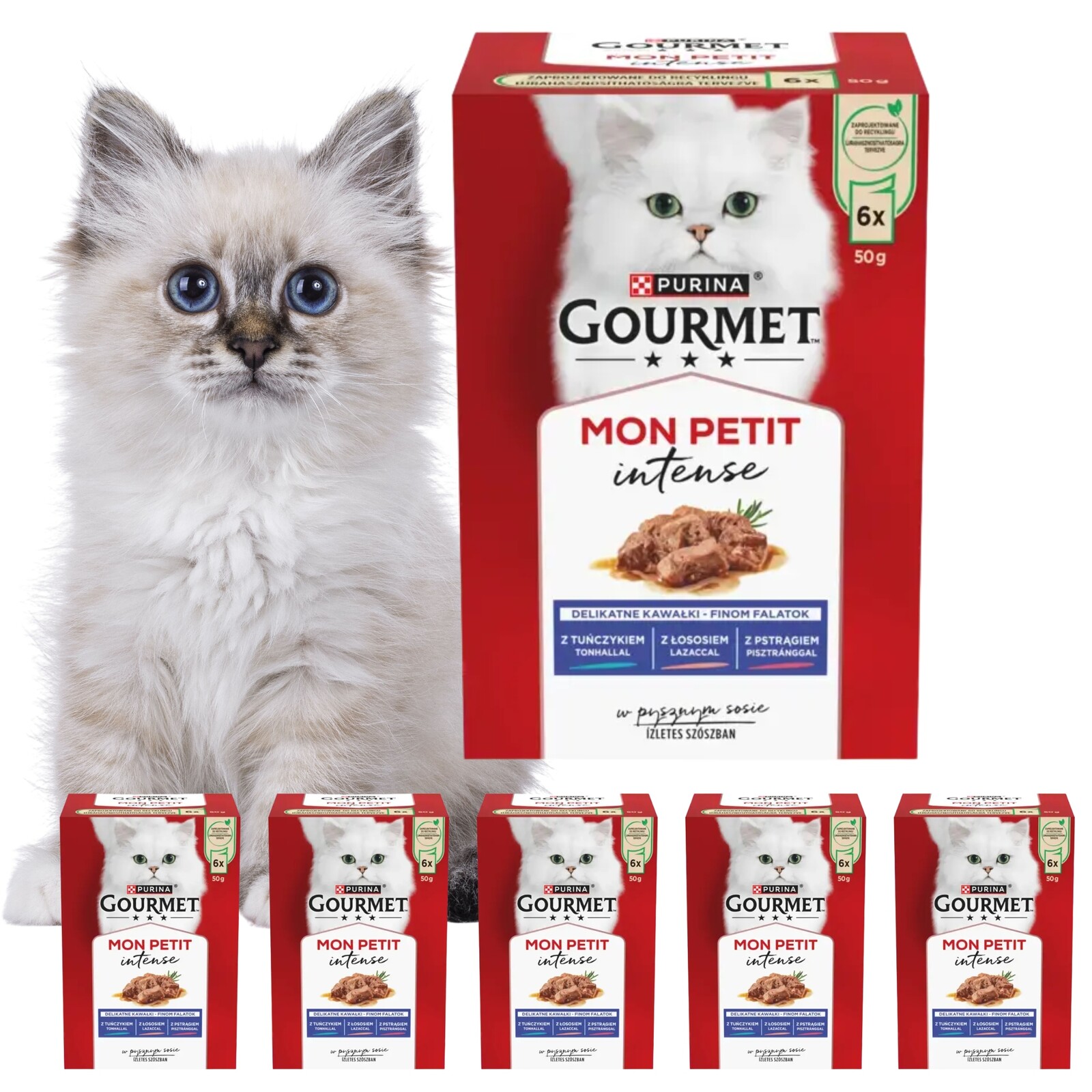 Krmivo mokré pro kočky Gourmet Mon Petit Intense rybí filecki 6x50 g 8 ks