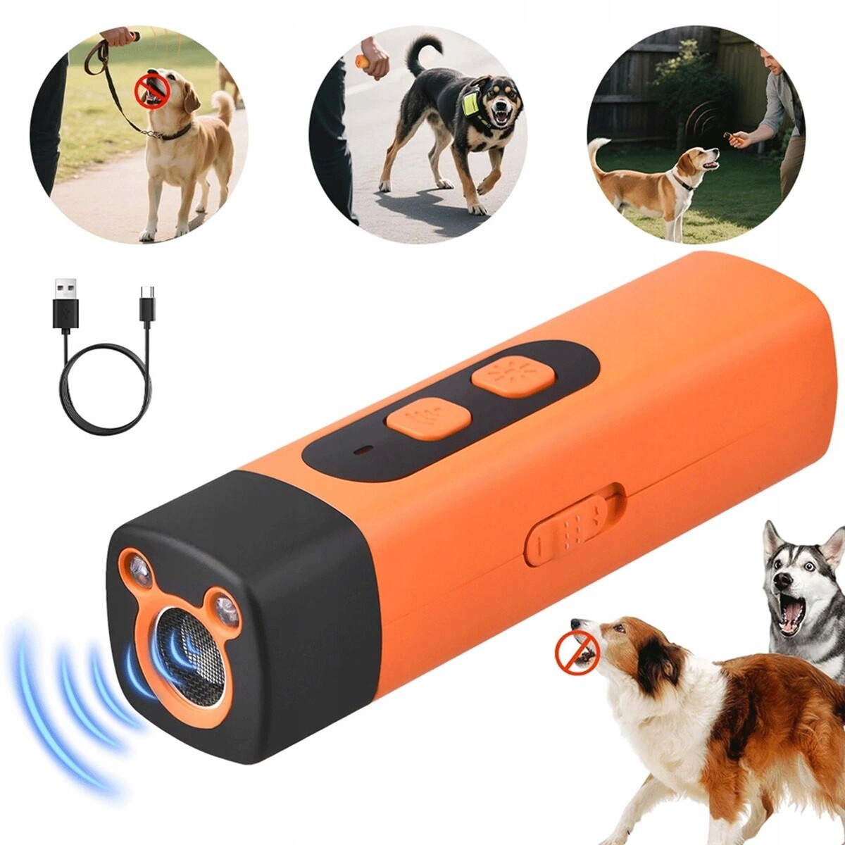Ultrazvukový Trenér Psů Usb Oranžový S Ovládáním Tlačítek