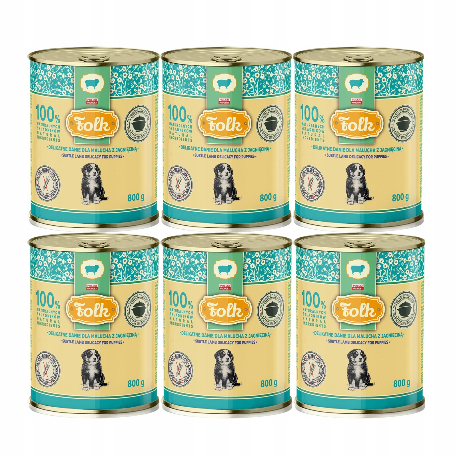 Folk Junior Krmivo mokré pro štěňata Jídlo Jehněčí 6 x 800 g