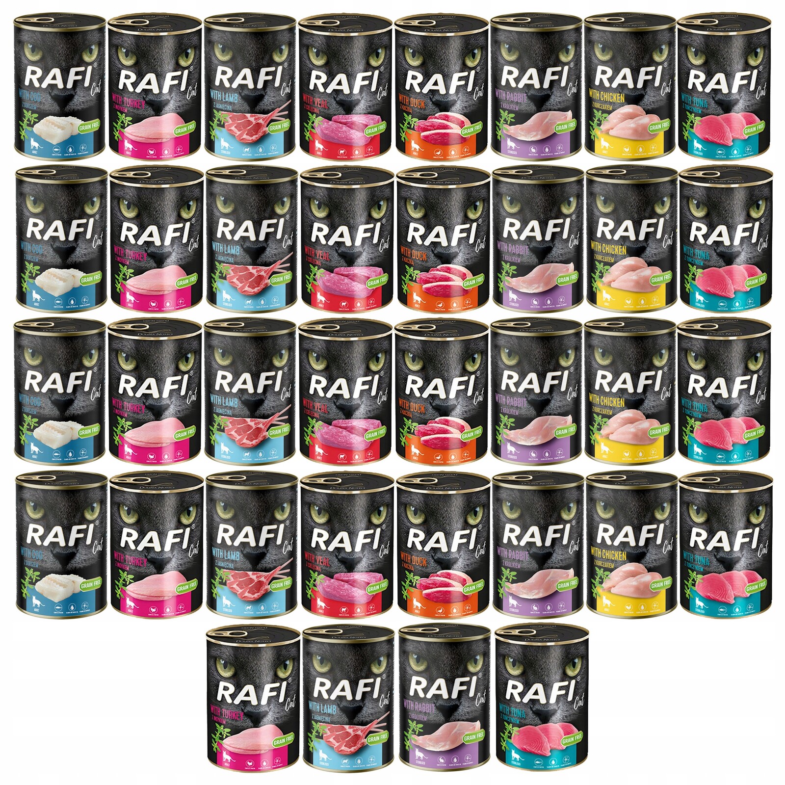 Rafi Cat Dolina Noteci Krmivo mokré pro kočky mix chutí 36 x 400 g bez obilovin