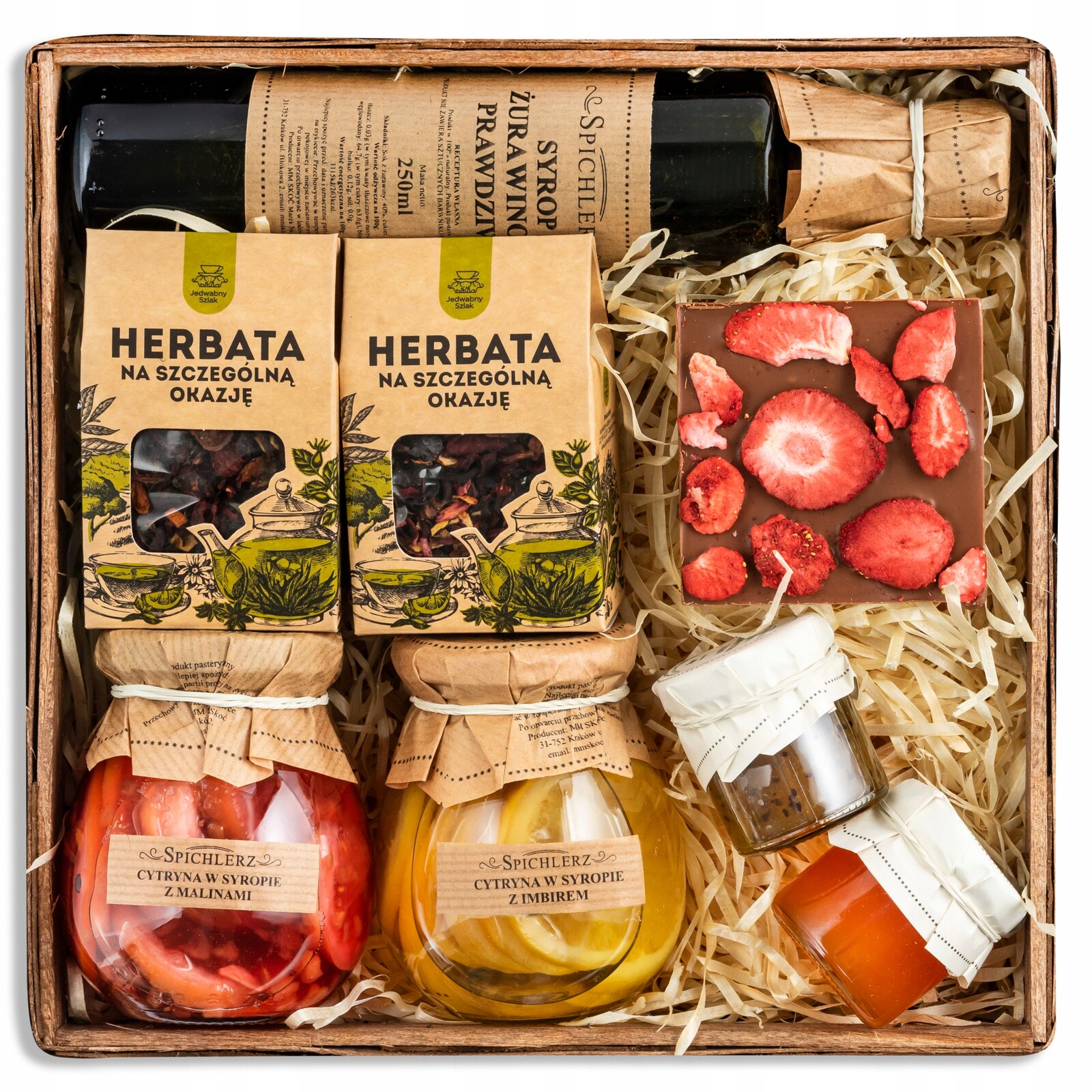 Dárková sada Box čaj sladkosti sirup koš na narozeniny dárek